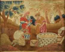 A George III silk work picture Worked with a biblical scene, framed and glazed. 49 x 40 cm.