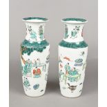 A pair of Chinese famille verte porcelain vases Decorated in the round with scholarly and other