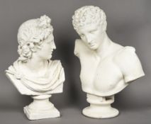 After the Antique Two large male classical busts, each of male form,
