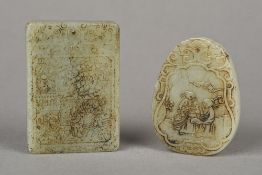 Two Chinese carved jade pendants Each decorated with figures and calligraphy. The largest 6.
