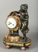 A 19th century French bronze and gilt metal mounted marble mantel clock by Japy Freres & Cie The