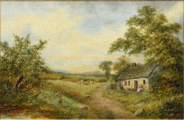 ENGLISH SCHOOL (19th century) Figure Resting Before a Country Cottage in a Rural Landscape Oil on