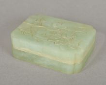 A Chinese jade box and cover Of lobed rectangular form,