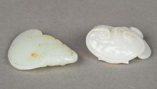 Two Chinese celadon jade carvings Both worked with stylised Lingxhi.