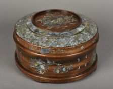 A 19th century Vietnamese mother-of-pearl inlaid dowry box and cover Of circular section,
