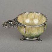 A European silver mounted fluorspar quaich With pierced scrolling cabochon set handle above a