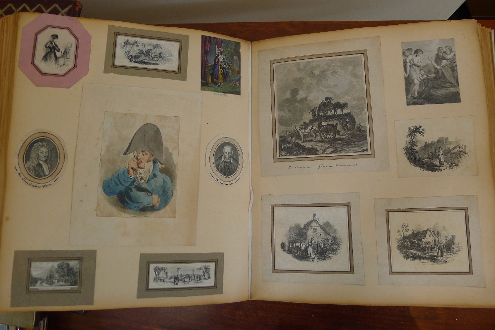 A small folio Victorian scrapbook Containing a large number of engravings (some hand coloured), - Image 10 of 12