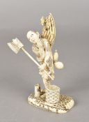 A 19th century Japanese carved ivory okimono Worked as a wood cutter, signed to base. 17 cm high.