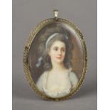 Possibly AMERICAN SCHOOL (19th century) Portrait miniature of a Young Woman Watercolour,