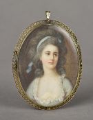 Possibly AMERICAN SCHOOL (19th century) Portrait miniature of a Young Woman Watercolour,