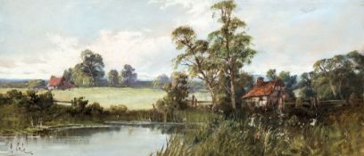 J COLE (19th/20th century) British Cottages in a Rural Landscape Oil on board Signed 81.5 x 35.