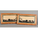 A pair of early 19th century maple framed silhouette pictures on glass One inscribed On the way to