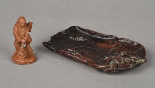 A Chinese carved hardwood brush washer Formed as a lily pad;