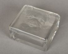 A Lalique clear glass dressing table box Of rectangular form,