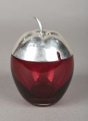 A Victorian silver mounted cranberry glass preserve pot and cover, hallmarked Birmingham 1896,