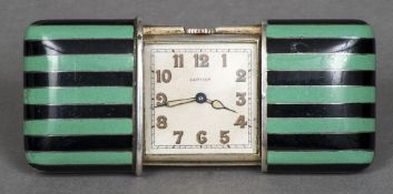 A Cartier 935 Sterling silver Movado purse watch The exterior with bands of green and black