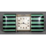 A Cartier 935 Sterling silver Movado purse watch The exterior with bands of green and black