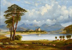 Manner of JOHN KNOX (1777-1845) British Castle in Highland Loch Scene Oil on canvas 63.5 x 44.