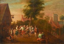 Attributed to THEOBALD MISCHAU (1676-1765) Flemish Figures Dancing and Making Merry Outside a