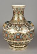 A late 19th/early 20th century Japanese Satsuma pottery vase Typically decorated with geometric