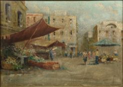 *ARR DE PAOLI (born 1910) Italian Continental Market Scene Oil on canvas Signed 69 x 49 cm,
