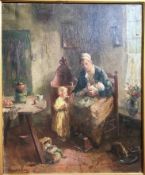 BERNARD DE HOOG (1867-1943) Dutch Mother and Children in a Cottage Interior Oil on canvas Signed 62