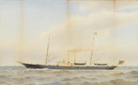 HAROLD PERCIVAL (1868-1916) British Steam Ships in Choppy Waters Watercolour and bodycolour 53 x 34