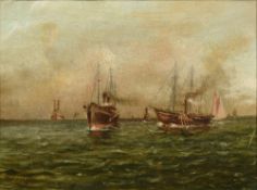 R HARVEY (19th century) British Steamships in Choppy Waters Oil on canvas Signed 39.