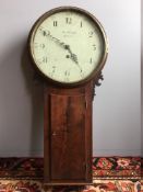 An early 19th century mahogany cased drop dial wall clock The white painted dial with Arabic