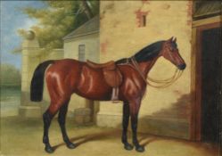 ENGLISH SCHOOL (19th/20th century) Horse in Stable Yard Oil on panel 34.5 x 24.