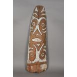 A Papa New Guinea tribal bark painting Painted on bark with stylised faces. 132 cm high.