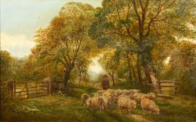 ENGLISH SCHOOL (19th century) Shepherd and His Flock in a Rural Landscape Oil on