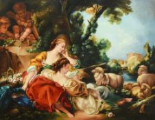 Manner of FRANCOIS BOUCHER (1703-1770) French Female Figures at Rest in a Classical Landscape With