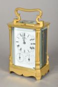 An Austrian gilt bronze cased repeat striking multi-dial carriage clock The white enamelled dial