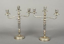 A pair of Italian silver twin branch candelabra, hallmarked Firenze,