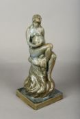 A Studio pottery figure Modelled as a nude sitting on a stylised tree stump holding a pot,
