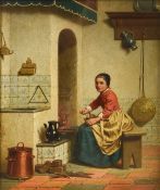 CAREL JOZEPH GRIPS (1825-1920) Belgian Maid Grinding Coffee in a Domestic Interior Oil on