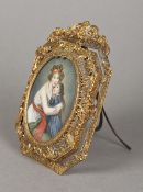 After MARIE LOUISE ELIZABETH LE BRUN Miniature Portrait of a Young Lady and Her Daughter On