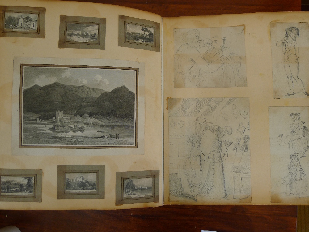 A small folio Victorian scrapbook Containing a large number of engravings (some hand coloured), - Image 6 of 12