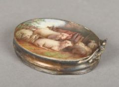 A Victorian silver mounted porcelain paperweight, hallmarks indistinct Of oval form,