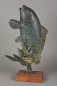 A 19th century Japanese bronze fountain Worked as a leaping carp,