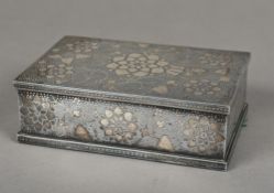 A 19th century Indian unmarked white metal inlaid steel box Of hinged rectangular form,