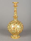 An Indian, possibly Kashmiri, painted alabaster vase Of bulbous form, with stepped elongated neck,