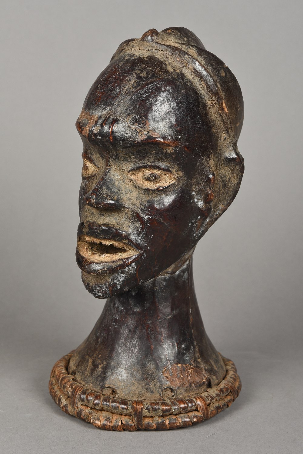 An Ekoi People of South East Nigeria/South West Cameroon tribal bust Leather covered with open