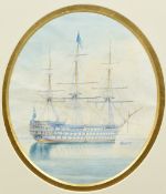 Attributed to WILLIAM JOY (1803-1867) British Gun Ship at Anchor Watercolour 22 x 26 cm,