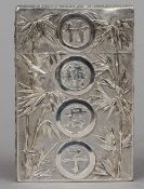 A Chinese Export white metal card case,