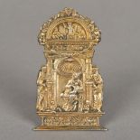 An 18th/19th century Italian cast gilded white metal pax Worked with the Holy Family in an alcove