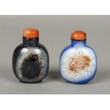 Two Chinese carved mineral snuff bottles