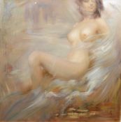 MODERN DECORATIVE SCHOOL Relaxing Nude Oil on canvas Indistinctly signed 120 x 90 cm,