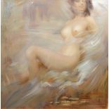 MODERN DECORATIVE SCHOOL Relaxing Nude Oil on canvas Indistinctly signed 120 x 90 cm,